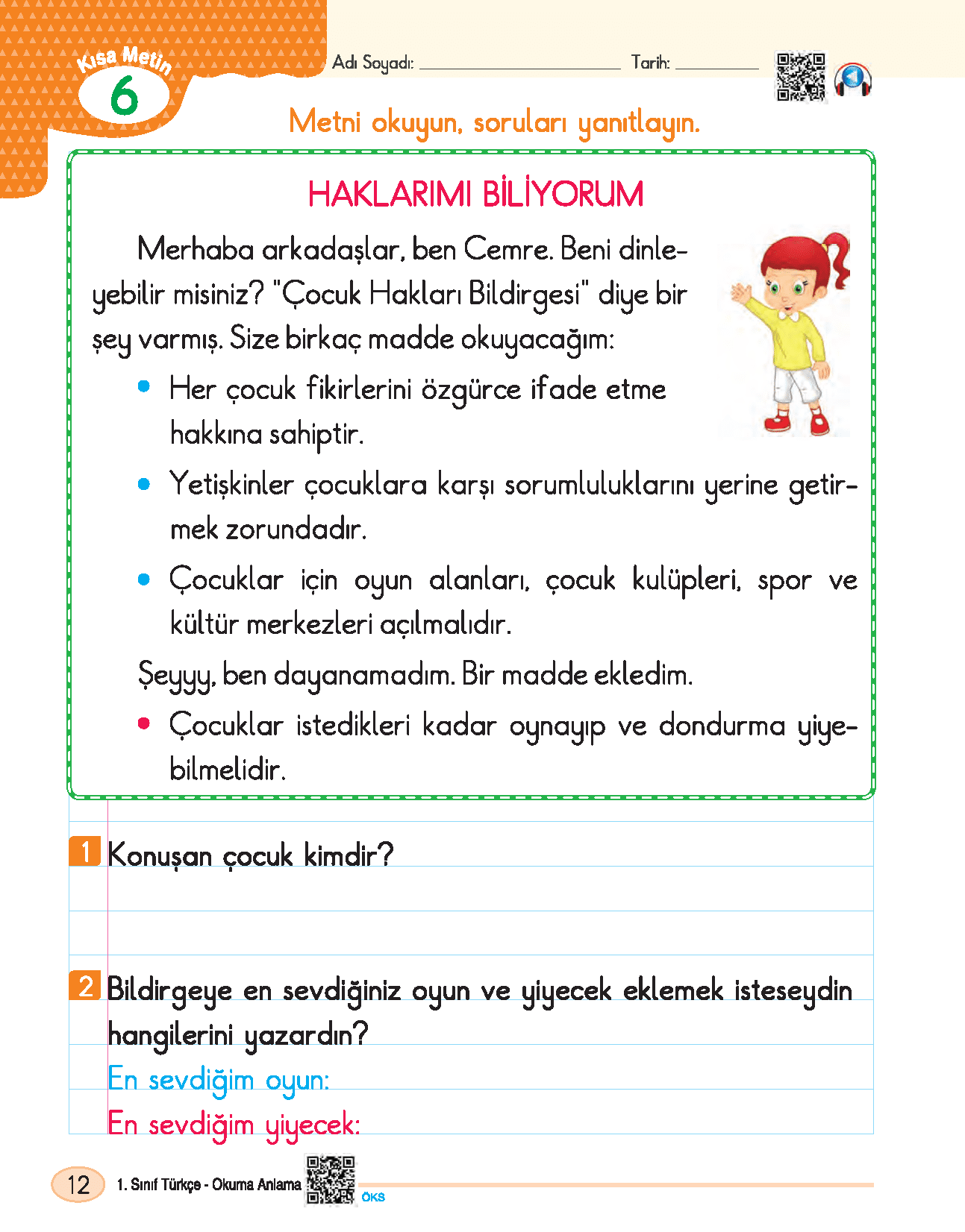 1. Sınıf Türkçe Okuma Anlama