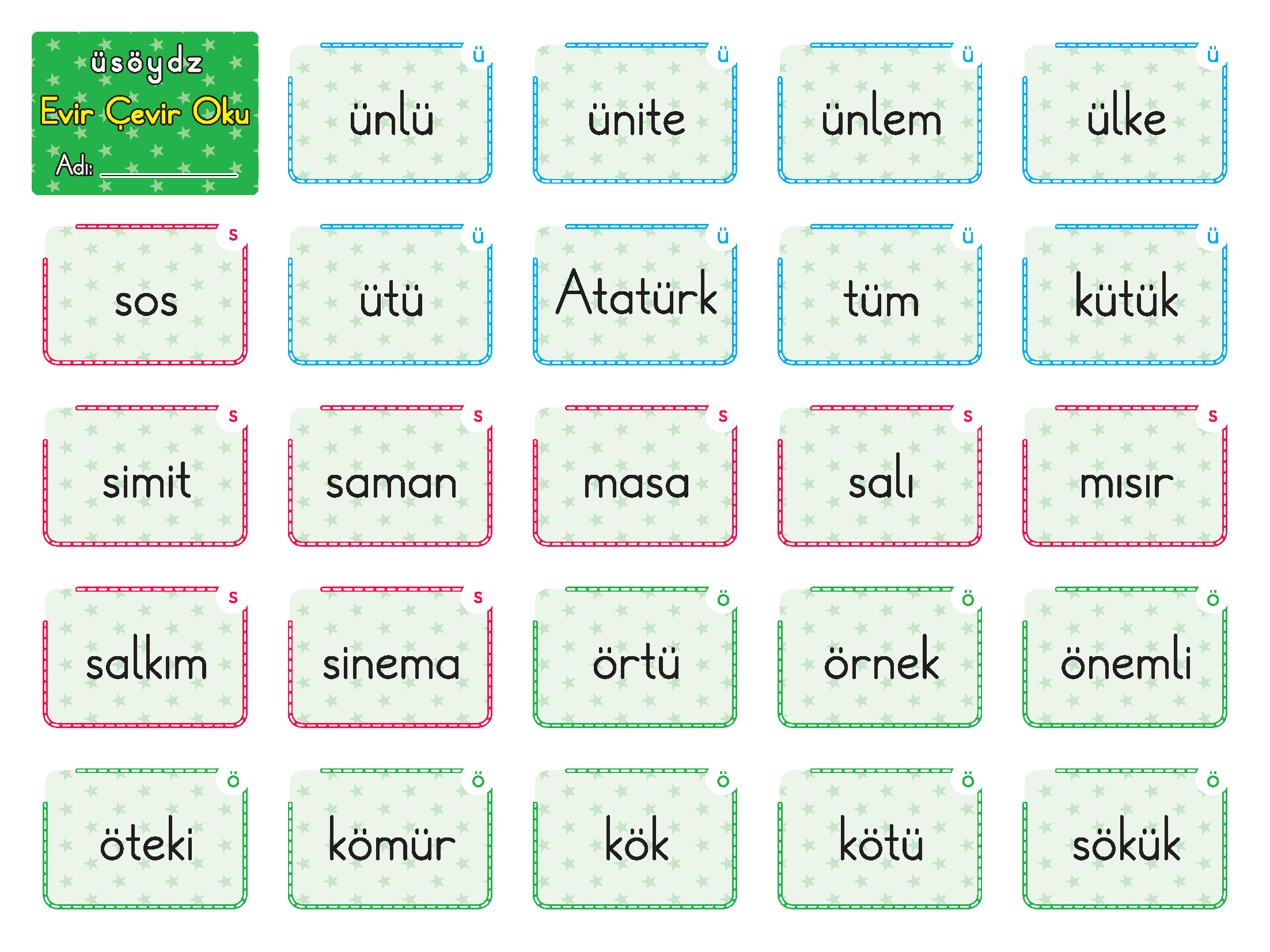Okuma Yazma 4’lü Eğitim Kartları